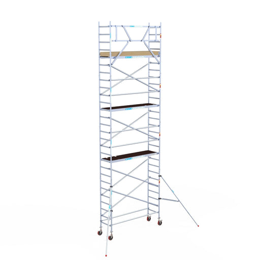 Rollgerüst Euroscaffold Basic 75x250 9,2m Arbeitshöhe Carbonplattform gegen Fassade - Gerüstexpress.de