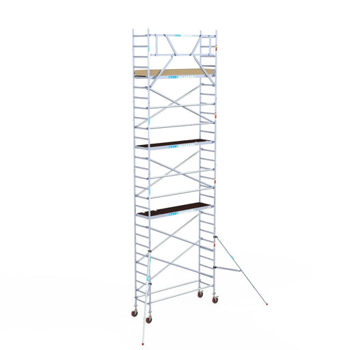 Rollgerüst Euroscaffold Basic 75x250 9,2m Arbeitshöhe Carbonplattform gegen Fassade - Gerüstexpress.de