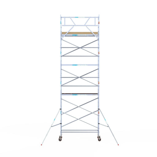 Rollgerüst Euroscaffold Basic 75x250 9,2m Arbeitshöhe Carbonplattform gegen Fassade - Gerüstexpress.de