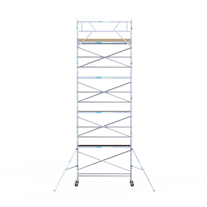 Rollgerüst Euroscaffold Basic 75x305 10,2m Arbeitshöhe Carbonplattform gegen Fassade - Gerüstexpress.de