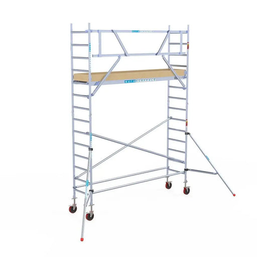 Rollgerüst Euroscaffold Basic 75x305 5,2m Arbeitshöhe an der Fassade - Gerüstexpress.de