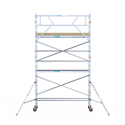 Rollgerüst Euroscaffold Basic 75x305 6,2m Arbeitshöhe an der Fassade - Gerüstexpress.de