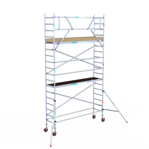 Rollgerüst Euroscaffold Basic 75x305 6,2m Arbeitshöhe an der Fassade - Gerüstexpress.de