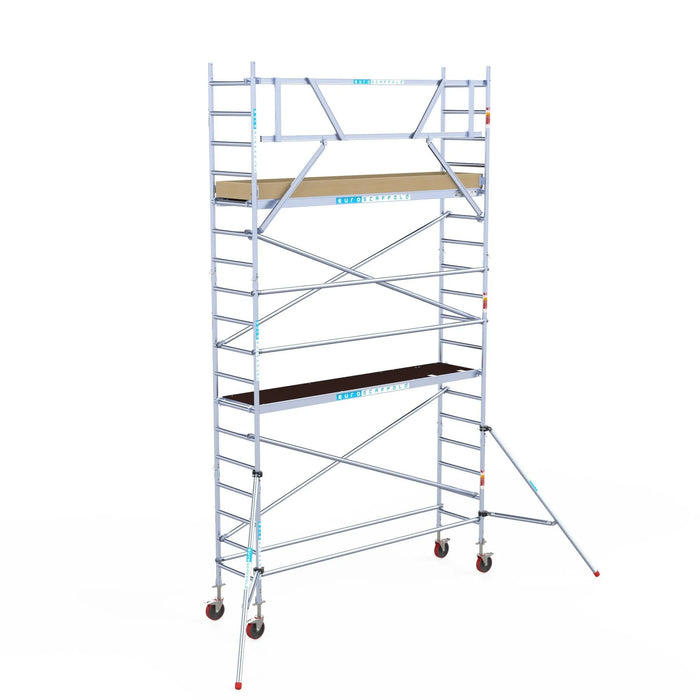 Rollgerüst Euroscaffold Basic 75x305 6,2m Arbeitshöhe an der Fassade - Gerüstexpress.de