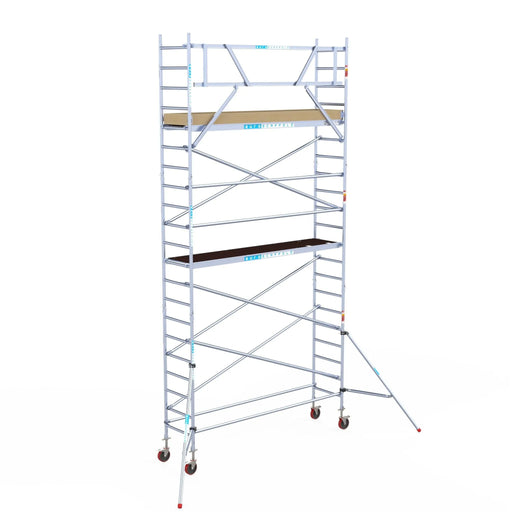 Rollgerüst Euroscaffold Basic 75x305 7,2m Arbeitshöhe Carbonplattform gegen Fassade - Gerüstexpress.de
