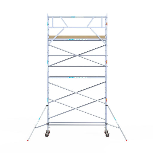 Rollgerüst Euroscaffold Basic 75x305 7,2m Arbeitshöhe Carbonplattform gegen Fassade - Gerüstexpress.de