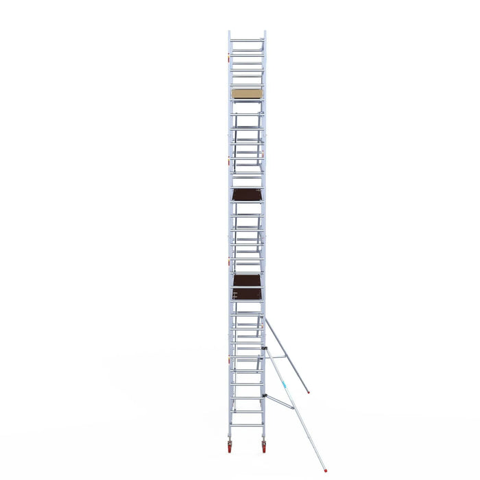 Rollgerüst Euroscaffold Basic 75x305 9,2m Arbeitshöhe Carbonplattform gegen Fassade - Gerüstexpress.de