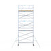 Rollgerüst Euroscaffold Basic 75x305 9,2m Arbeitshöhe Carbonplattform gegen Fassade - Gerüstexpress.de