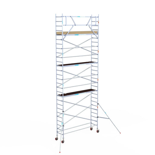 Rollgerüst Euroscaffold Basic 75x305 9,2m Arbeitshöhe Carbonplattform gegen Fassade - Gerüstexpress.de