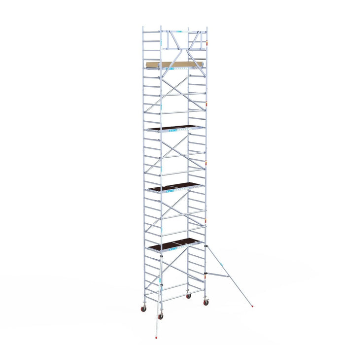 Rollgerüst Euroscaffold Basic 90x190 10,2m Arbeitshöhe Carbonplattform gegen Fassade - Gerüstexpress.de
