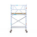 Rollgerüst Euroscaffold Basic 90x190 4,2m Arbeitshöhe Carbonplattform gegen Fassade - Gerüstexpress.de