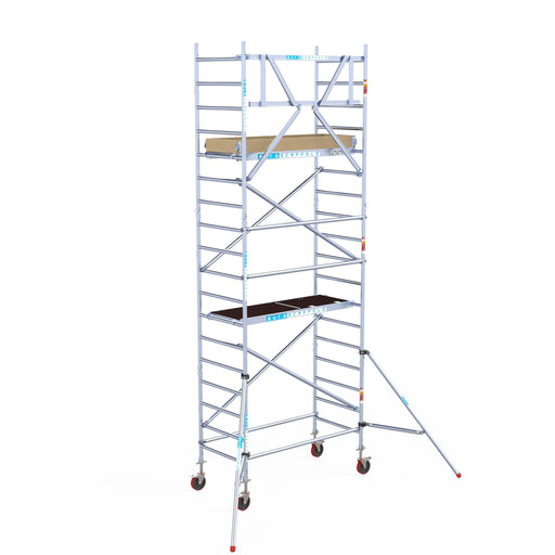 Rollgerüst Euroscaffold Basic 90x190 6,2m Arbeitshöhe an der Fassade - Gerüstexpress.de