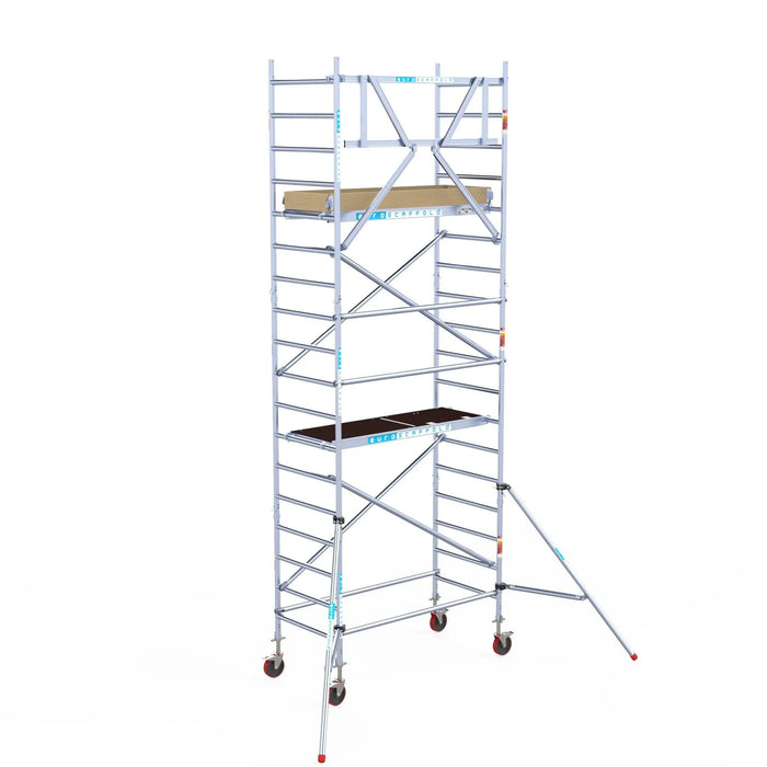 Rollgerüst Euroscaffold Basic 90x190 6,2m Arbeitshöhe an der Fassade - Gerüstexpress.de