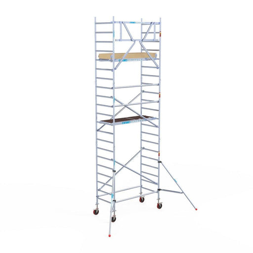 Rollgerüst Euroscaffold Basic 90x190 7,2m Arbeitshöhe an der Fassade - Gerüstexpress.de