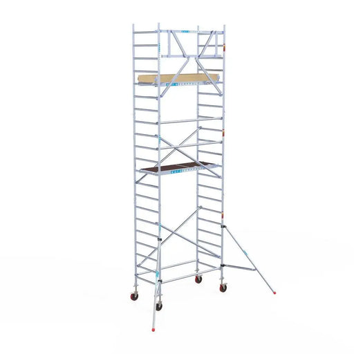 Rollgerüst Euroscaffold Basic 90x190 7,2m Arbeitshöhe an der Fassade - Gerüstexpress.de