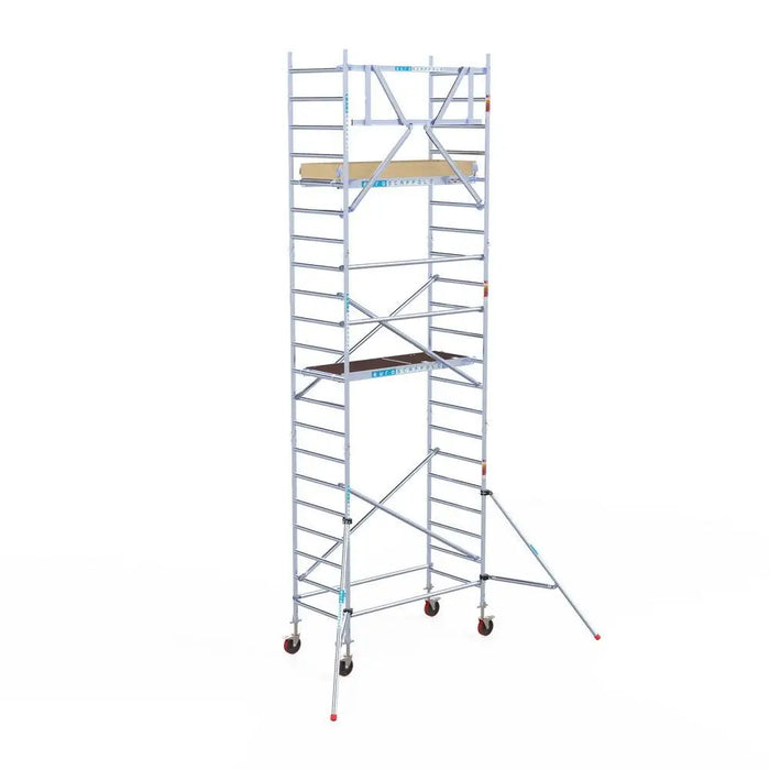 Rollgerüst Euroscaffold Basic 90x190 7,2m Arbeitshöhe an der Fassade - Gerüstexpress.de