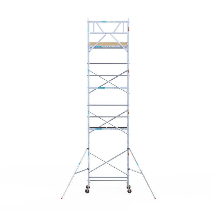 Rollgerüst Euroscaffold Basic 90x190 9,2m Arbeitshöhe an der Fassade - Gerüstexpress.de