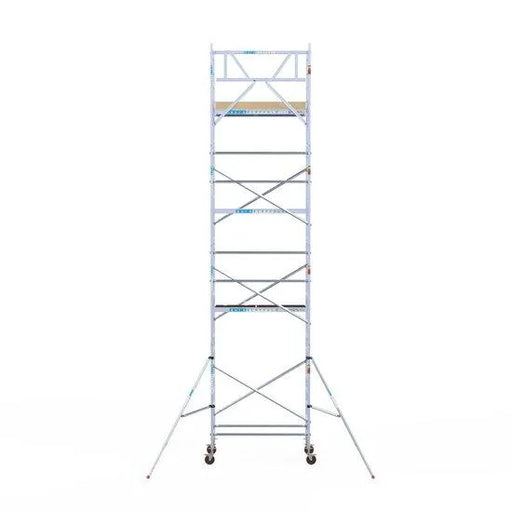 Rollgerüst Euroscaffold Basic 90x190 9,2m Arbeitshöhe Carbonplattform gegen Fassade - Gerüstexpress.de