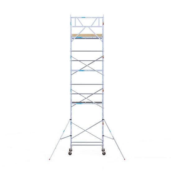 Rollgerüst Euroscaffold Basic 90x190 9,2m Arbeitshöhe Carbonplattform gegen Fassade - Gerüstexpress.de