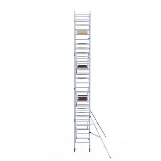 Rollgerüst Euroscaffold Basic 90x190 9,2m Arbeitshöhe Carbonplattform gegen Fassade - Gerüstexpress.de