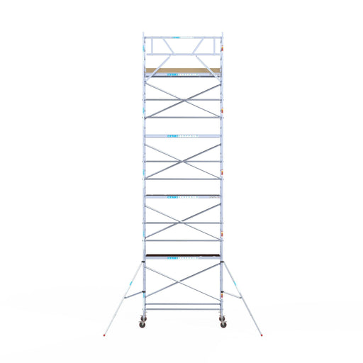 Rollgerüst Euroscaffold Basic 90x250 10,2m Arbeitshöhe Carbonplattform gegen Fassade - Gerüstexpress.de