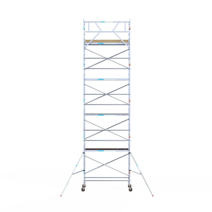 Rollgerüst Euroscaffold Basic 90x250 10,2m Arbeitshöhe Carbonplattform gegen Fassade - Gerüstexpress.de