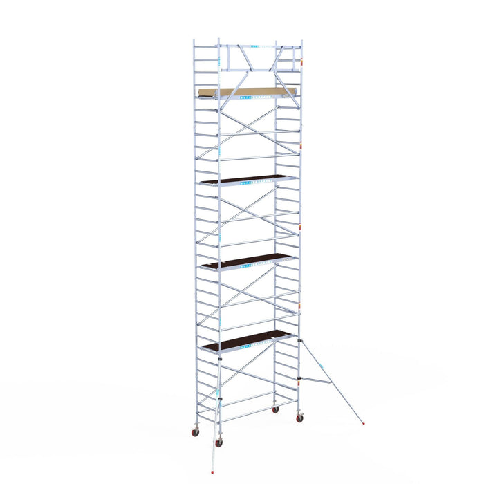 Rollgerüst Euroscaffold Basic 90x250 10,2m Arbeitshöhe Carbonplattform gegen Fassade - Gerüstexpress.de