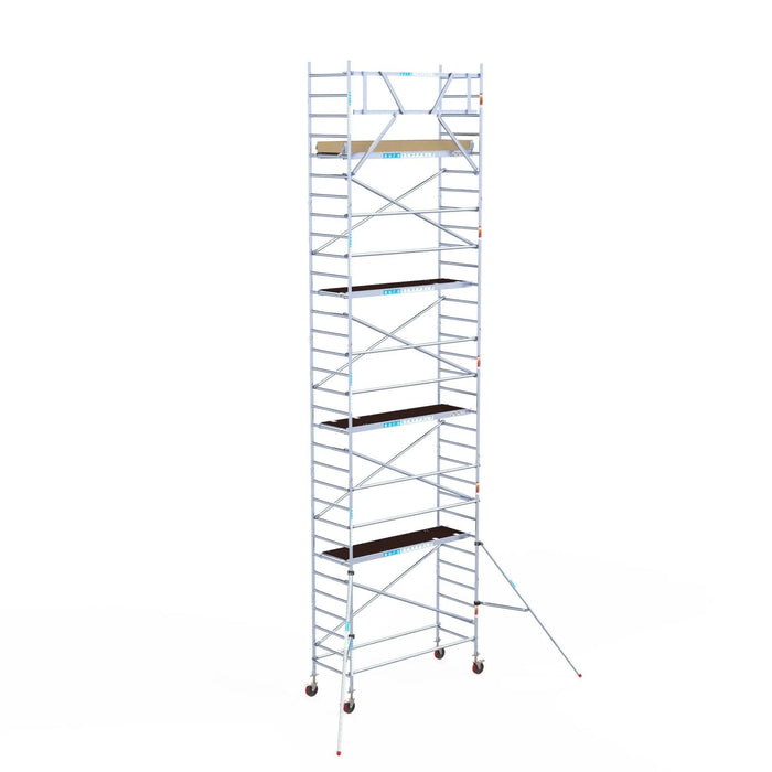 Rollgerüst Euroscaffold Basic 90x250 10,2m Arbeitshöhe Carbonplattform gegen Fassade - Gerüstexpress.de