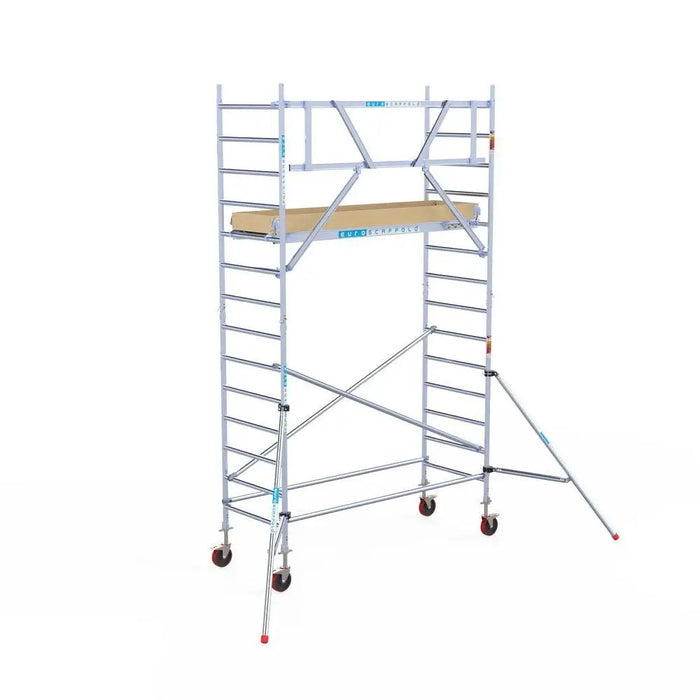 Rollgerüst Euroscaffold Basic 90x250 5,2m Arbeitshöhe an der Fassade - Gerüstexpress.de