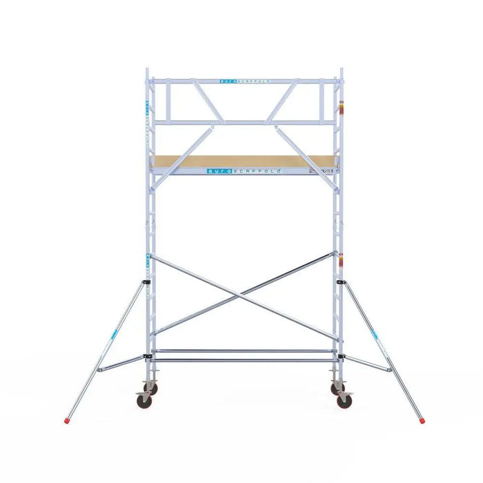 Rollgerüst Euroscaffold Basic 90x250 5,2m Arbeitshöhe an der Fassade - Gerüstexpress.de