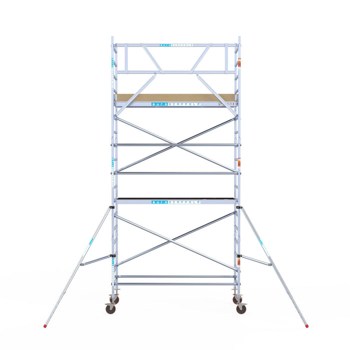 Rollgerüst Euroscaffold Basic 90x250 6,2m Arbeitshöhe an der Fassade - Gerüstexpress.de