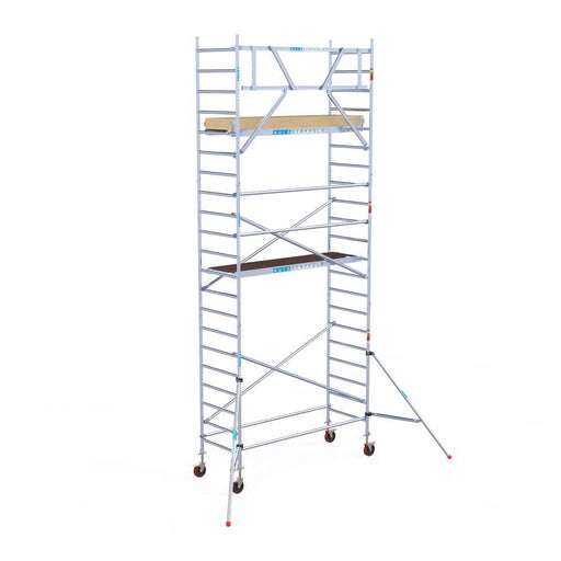 Rollgerüst Euroscaffold Basic 90x250 7,2m Arbeitshöhe an der Fassade - Gerüstexpress.de