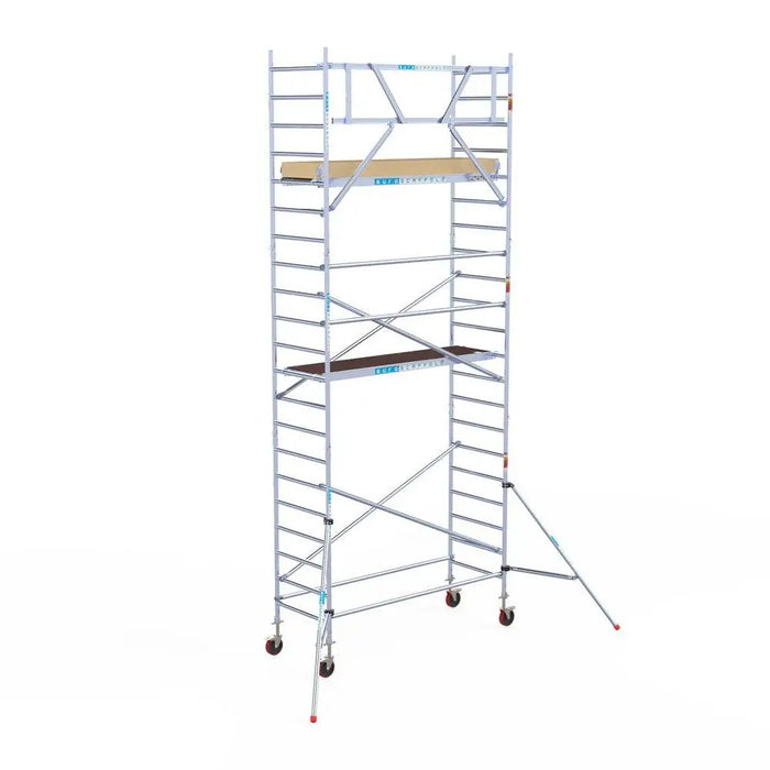 Rollgerüst Euroscaffold Basic 90x250 7,2m Arbeitshöhe an der Fassade - Gerüstexpress.de
