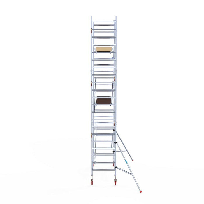 Rollgerüst Euroscaffold Basic 90x250 7,2m Arbeitshöhe an der Fassade - Gerüstexpress.de