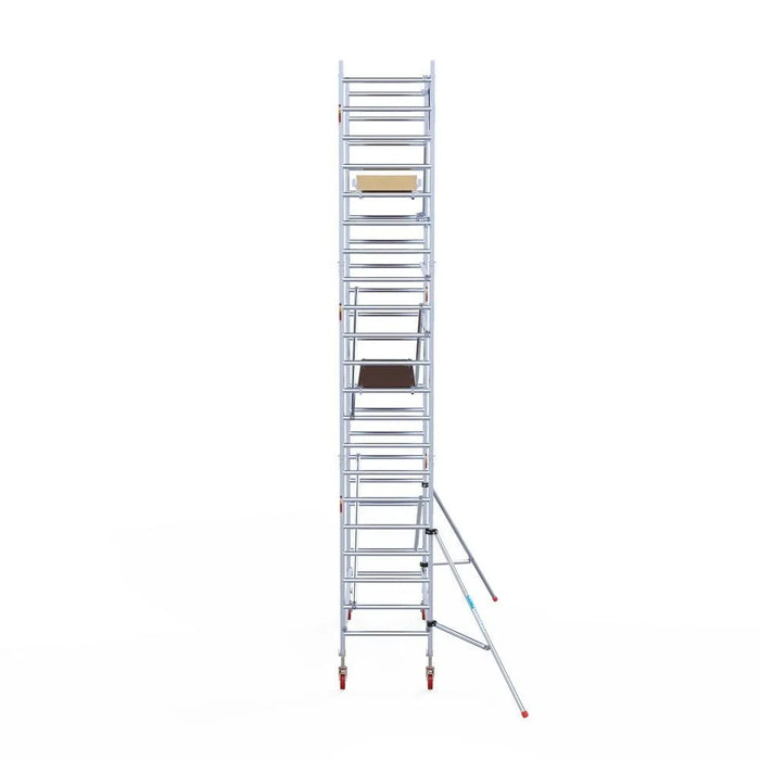 Rollgerüst Euroscaffold Basic 90x250 7,2m Arbeitshöhe Carbonplattform gegen Fassade - Gerüstexpress.de