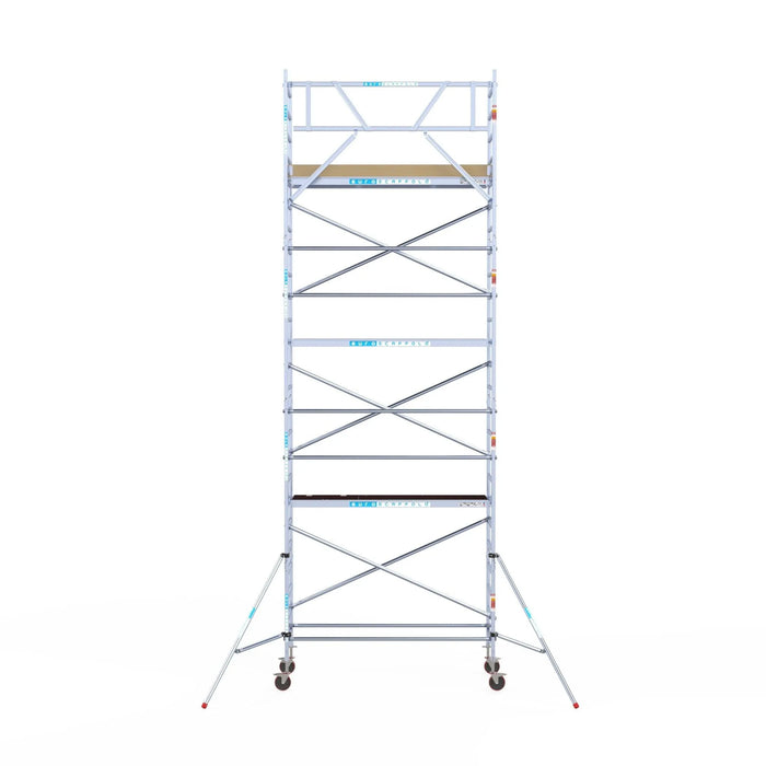Rollgerüst Euroscaffold Basic 90x250 8,2m Arbeitshöhe an der Fassade - Gerüstexpress.de