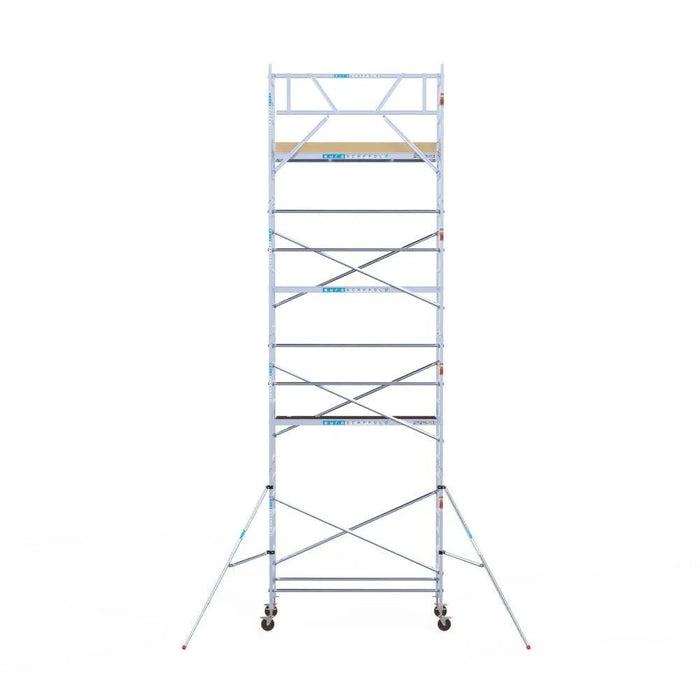 Rollgerüst Euroscaffold Basic 90x250 9,2m Arbeitshöhe Carbonplattform gegen Fassade - Gerüstexpress.de