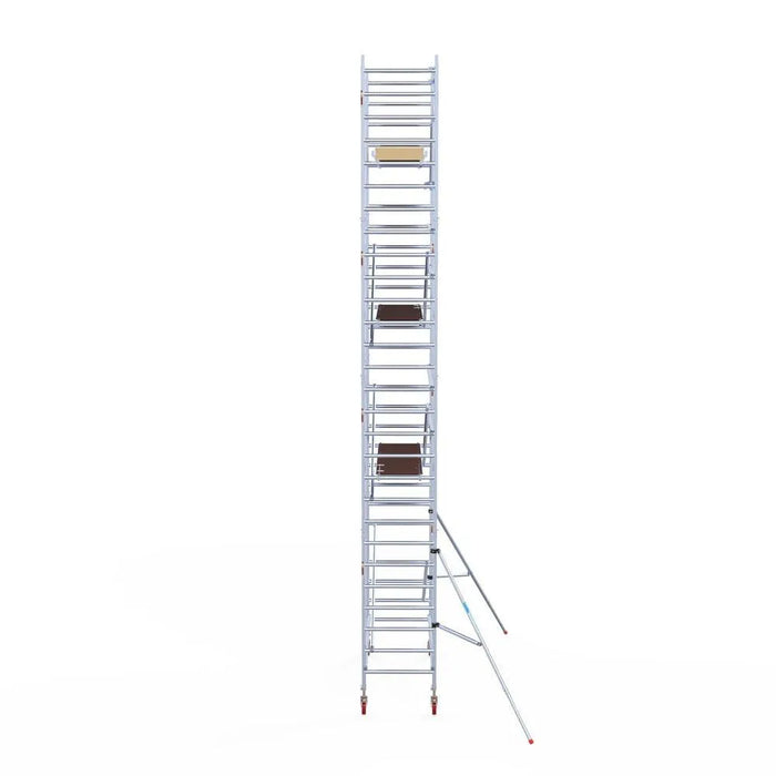 Rollgerüst Euroscaffold Basic 90x250 9,2m Arbeitshöhe Carbonplattform gegen Fassade - Gerüstexpress.de