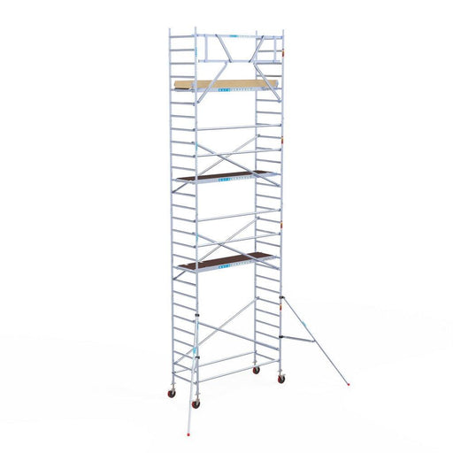 Rollgerüst Euroscaffold Basic 90x250 9,2m Arbeitshöhe Carbonplattform gegen Fassade - Gerüstexpress.de