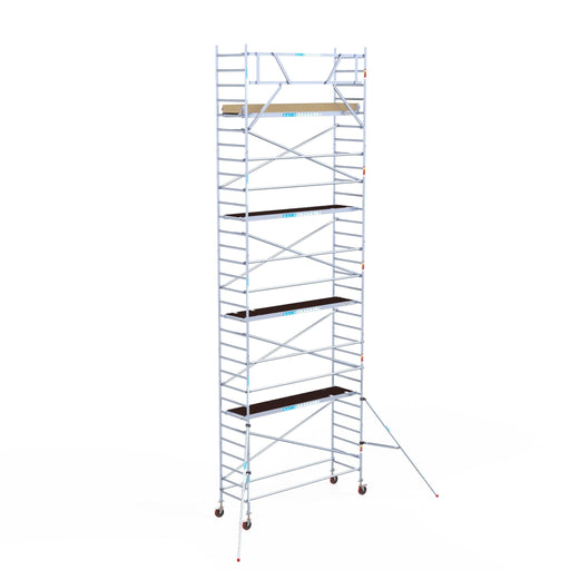 Rollgerüst Euroscaffold Basic 90x305 10,2m Arbeitshöhe Carbonplattform gegen Fassade - Gerüstexpress.de