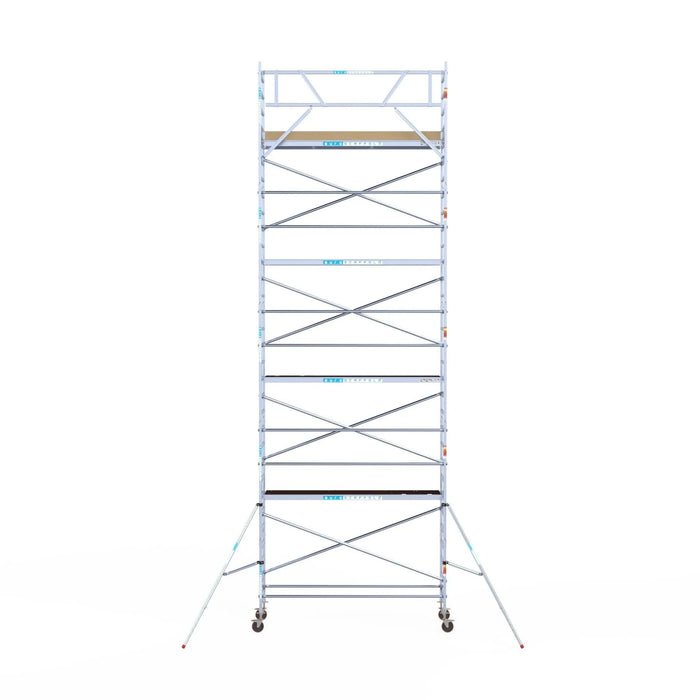 Rollgerüst Euroscaffold Basic 90x305 10,2m Arbeitshöhe Carbonplattform gegen Fassade - Gerüstexpress.de