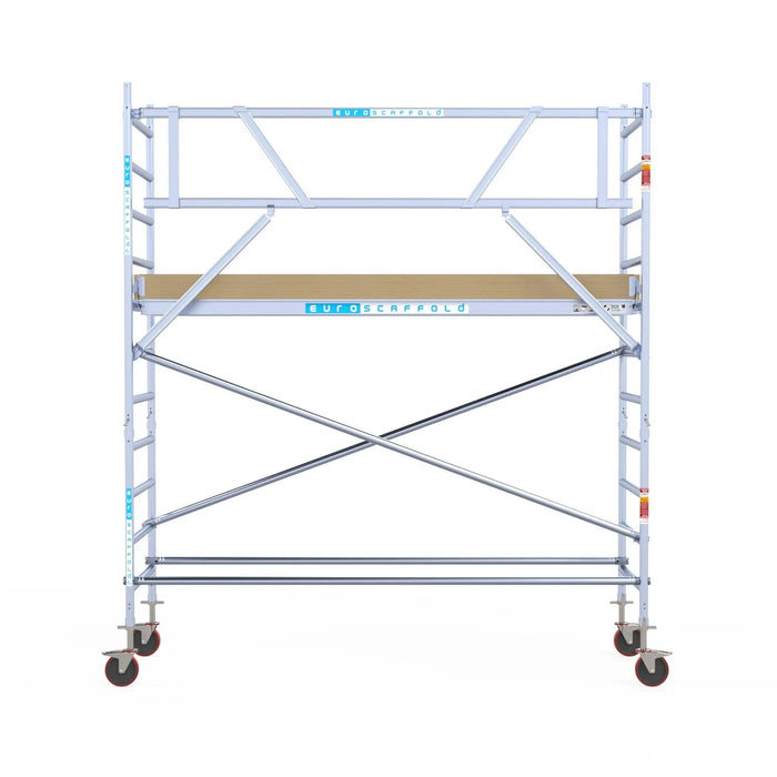 Rollgerüst Euroscaffold Basic 90x305 4,2m Arbeitshöhe an der Fassade - Gerüstexpress.de