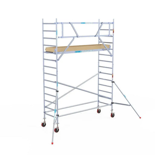 Rollgerüst Euroscaffold Basic 90x305 5,2m Arbeitshöhe an der Fassade - Gerüstexpress.de