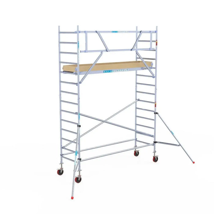 Rollgerüst Euroscaffold Basic 90x305 5,2m Arbeitshöhe an der Fassade - Gerüstexpress.de