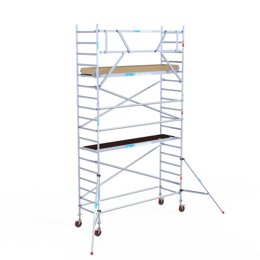 Rollgerüst Euroscaffold Basic 90x305 6,2m Arbeitshöhe an der Fassade - Gerüstexpress.de