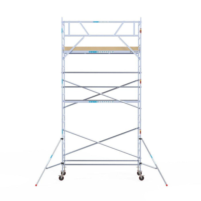 Rollgerüst Euroscaffold Basic 90x305 7,2m Arbeitshöhe an der Fassade - Gerüstexpress.de