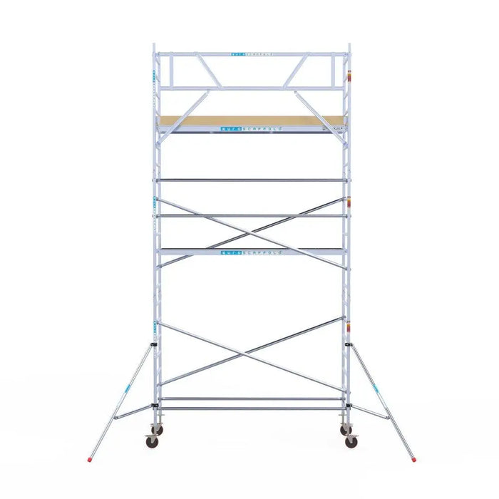 Rollgerüst Euroscaffold Basic 90x305 7,2m Arbeitshöhe an der Fassade - Gerüstexpress.de