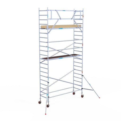 Rollgerüst Euroscaffold Basic 90x305 7,2m Arbeitshöhe an der Fassade - Gerüstexpress.de