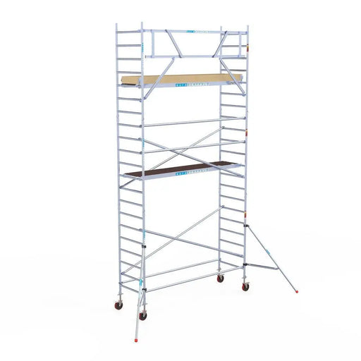 Rollgerüst Euroscaffold Basic 90x305 7,2m Arbeitshöhe an der Fassade - Gerüstexpress.de