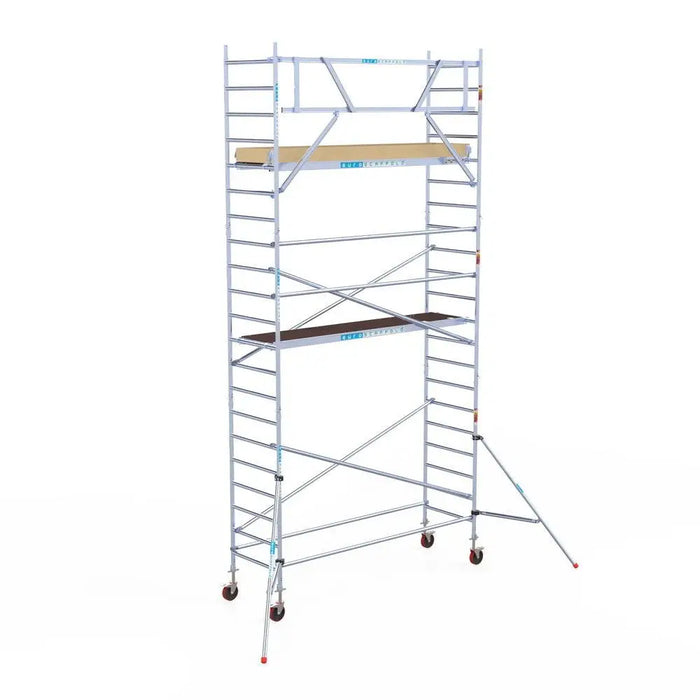 Rollgerüst Euroscaffold Basic 90x305 7,2m Arbeitshöhe an der Fassade - Gerüstexpress.de